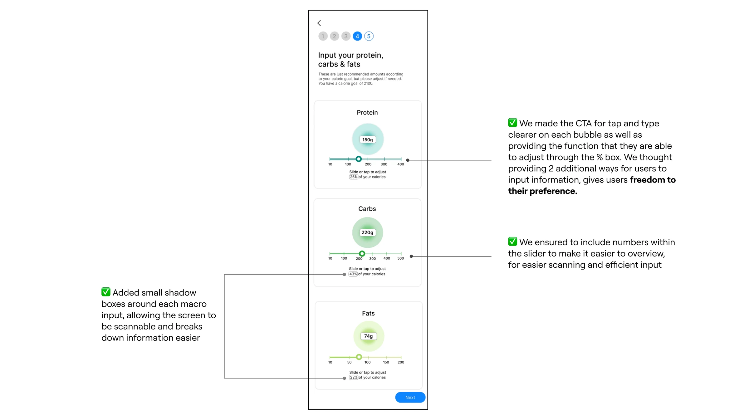 Onboarding — The macro sliders had no point of reference — after